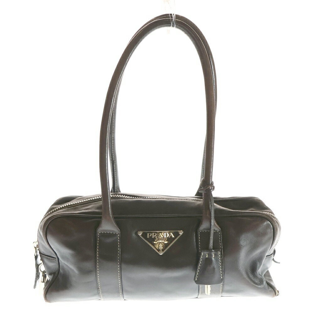 PRADA Boston Handbag Shoulder Bag Brown Leather